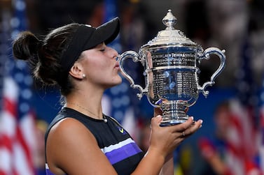 Bianca Andreescu kisses the US Open trophy after beating Serena Williams in the women's final. Reuters