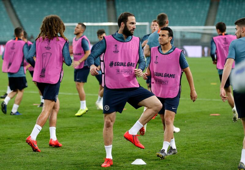 Gonzalo Higuain takes part in a training session ahead of the Europa League final. AP Photo
