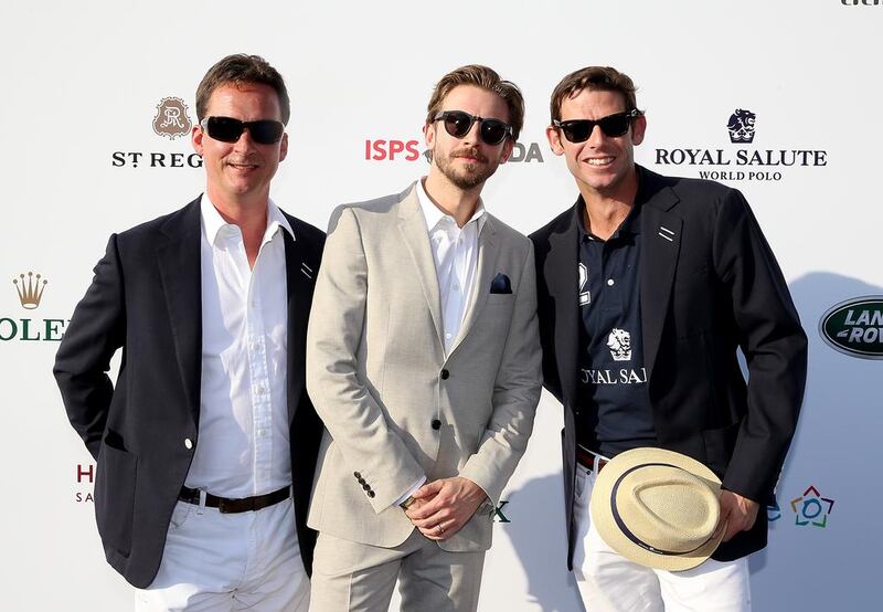 Torquhil Campbell, 13th Duke of Argyll, Dan Stevens and Malcolm Borwick attend The Sentebale Polo Cup presented by Royal Salute World Polo at Ghantoot Polo Club on November 20, 2014 in Abu Dhabi, United Arab Emirates. Chris Jackson / Getty Images for Royal Salute