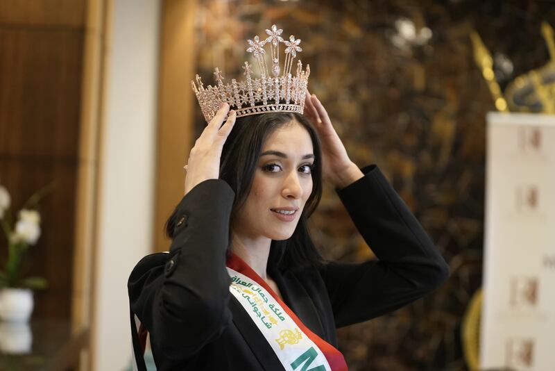 Balsam Hussein when she was declared Miss Iraq 2022. Azhar Al-Rubaie for The National