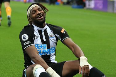 (FILES) Newcastle United's French midfielder Allan Saint-Maximin reacts to a decision during the English Premier League football match between Newcastle United and Wolverhampton Wanderers at St James' Park in Newcastle-upon-Tyne, north east England on April 8, 2022.  Allan Saint-Maximin has confirmed he is to leave Newcastle before an expected move to the cash-rich Saudi Pro League.  The French winger, heavily linked with a £30 million ($38. 5 million) move to Al-Ahli, posted a farewell message on his Instagram account, July 29.  (Photo by Lindsey Parnaby / AFP) / RESTRICTED TO EDITORIAL USE.  No use with unauthorized audio, video, data, fixture lists, club/league logos or 'live' services.  Online in-match use limited to 120 images.  An additional 40 images may be used in extra time.  No video emulation.  Social media in-match use limited to 120 images.  An additional 40 images may be used in extra time.  No use in betting publications, games or single club/league/player publications.   /  