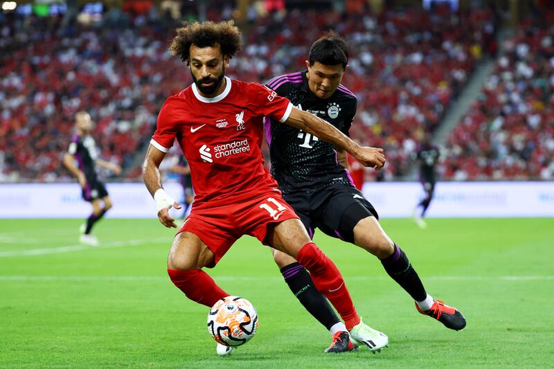 Mohamed Salah competes against Bayern Munich in a pre-season friendly as Liverpool prepare for the new season. Getty