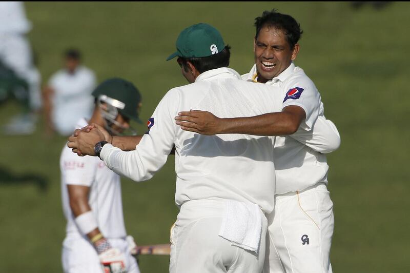 Zulfiqar Babar, right, bowled out Dale Steyn on Thursday morning. Karim Sahib / AFP