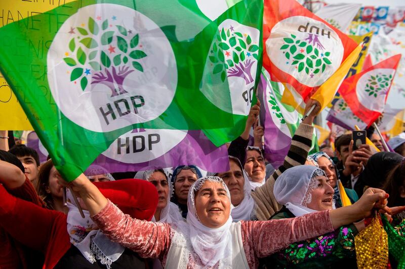 Supporters of the pro-Kurdish Peoples' Democratic Party (HDP) attend a 'Peace and Justice' rally in Istanbul.  AFP