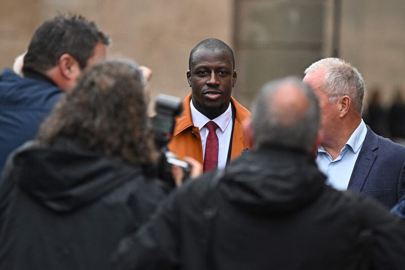 French footballer Benjamin Mendy leaves Chester Crown Court after the acquittals. AFP