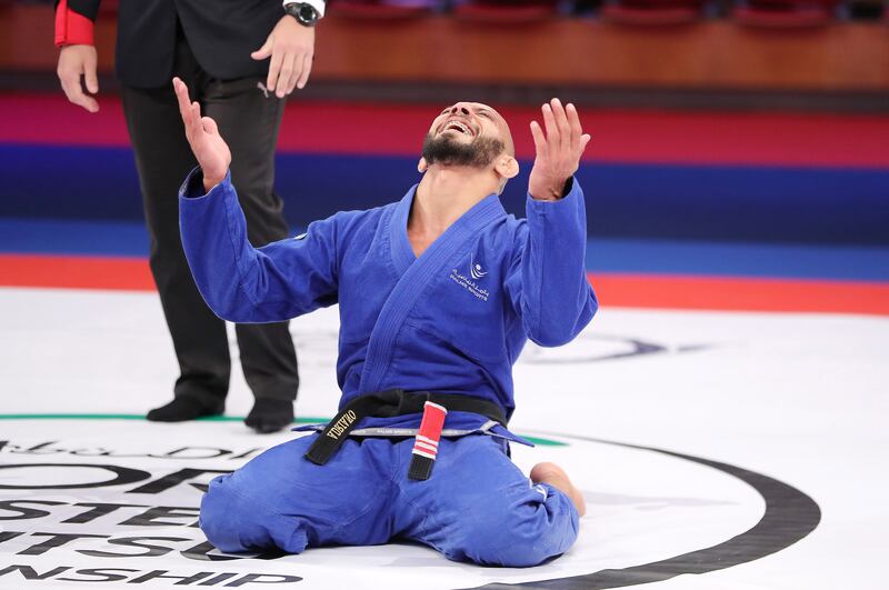 Adriano Araujo celebrates his win at the Abi Dhabi World Professional Jiu-Jitsu Championship.