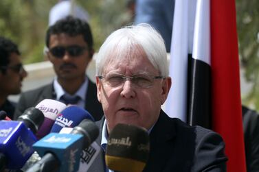 Martin Griffiths, the UN Special Envoy to Yemen, speaks during news conference in Marib, Yemen, in March. A November 2019 briefing by Mr Griffiths showed that the Houthis generated billions of riyals through customs at Hodeidah. Reuters