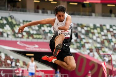 Afghanistan's Hossain Rasouli competes in the men's T47 long jump during the 2020 Paralympics at the National Stadium in Tokyo, Tuesday, Aug.  31, 2021.  (AP Photo / Eugene Hoshiko)
