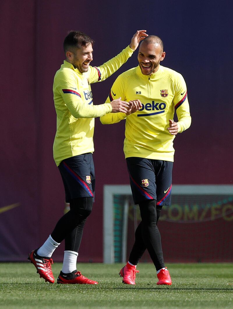 Martin Braithwaite and Jordi Alba during training