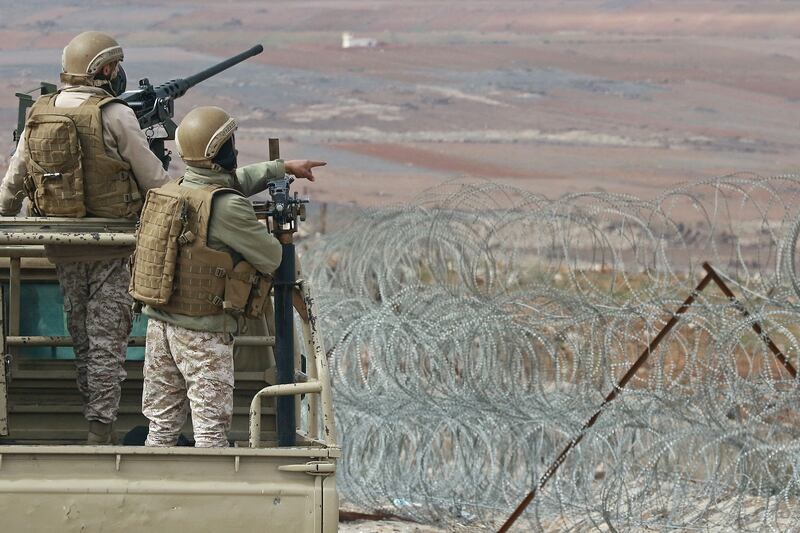Jordanian soldiers on the border with Syria, where large amounts of drugs are said to be entering the kingdom. AFP