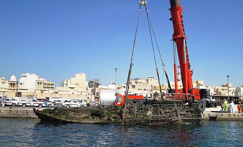 A 100-tonne wooden boat was retrieved from Dubai Creek on Sunday as part of Dubai Municipality’s clean-up campaign. Wam