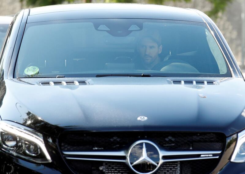 Barcelona's Lionel Messi as he arrives for training. Reuters