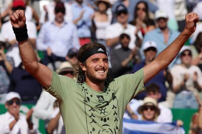 Stefanos Tsitsipas celebrates after winning the Monte Carlo Masters. AFP
