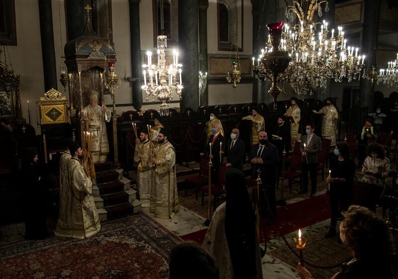 Ecumenical Patriarch Bartholomew I leads an Easter service with limited attendance as part of measures to contain the spread of Covid-19, at the Patriarchal Cathedral of St George in Istanbul, Turkey. Reuters