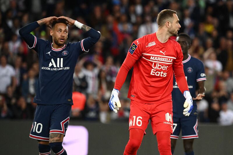 Paris Saint-Germain's Brazilian forward Neymar reacts after a missed chance. AFP