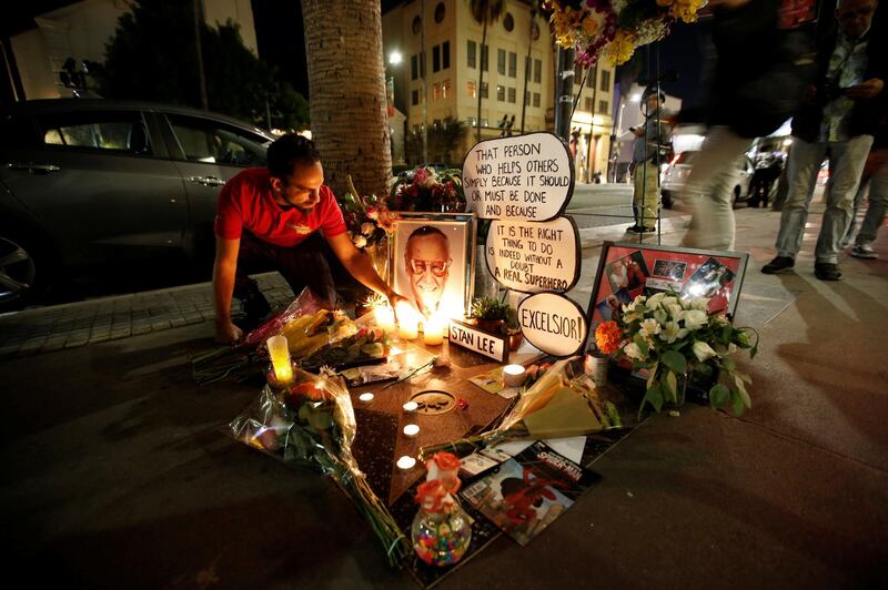 Flowers and mementos are pictured on the star of Stan Lee on the Hollywood Walk of Fame. Reuters