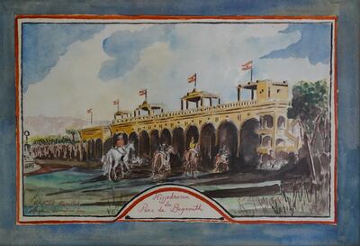 A watercolour picture owned by the hippodrome's director general, Nabil Nasrallah, depicting the original grandstand, built in 1915.