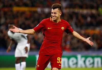 Soccer Football - Champions League - A.S. Roma vs Chelsea - Stadio Olimpico, Rome, Italy - October 31, 2017   AS Roma's Stephan El Shaarawy celebrates scoring their second goal    REUTERS/Stefano Rellandini