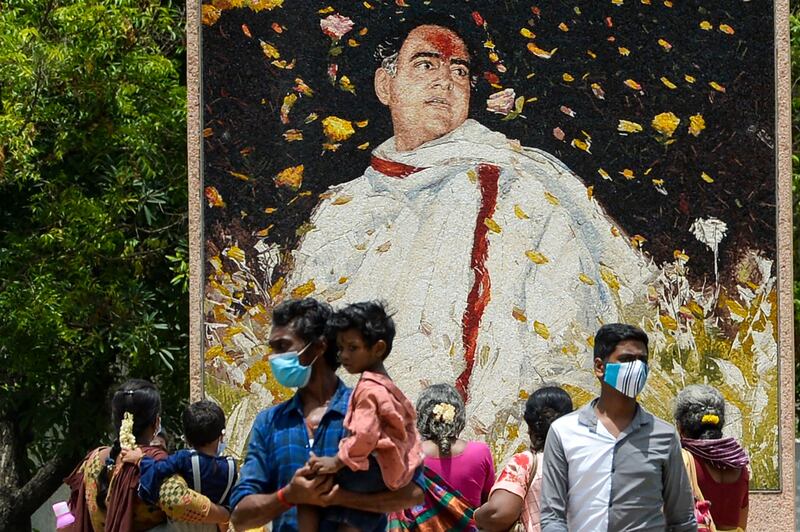 People visit a memorial for former prime minister Rajiv Gandhi in Sriperumbudur. AFP