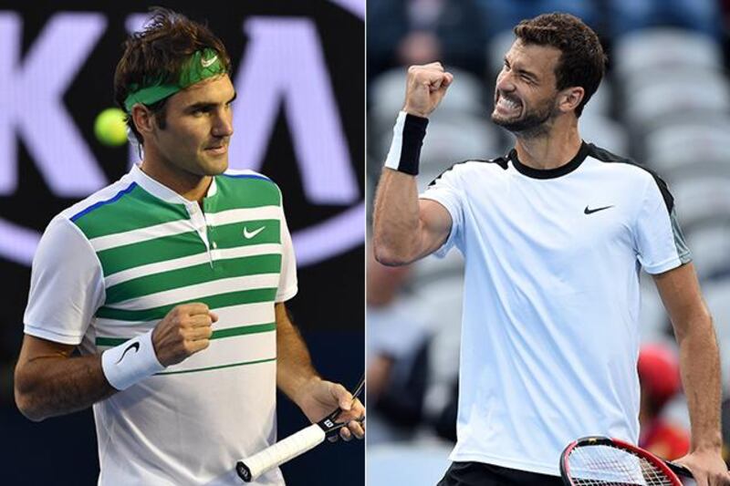 Roger Federer, left, will play Grigor Dimitrov, right, on Saturday in the third round of the Australian Open. (Photos: Saeed Khan / AFP and Dan Himbrechts / EPA)