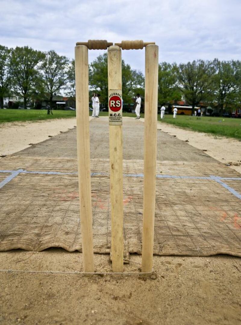 In this May 12, 2014 photo, a wicket is set up for a high school cricket match in New York City. Bebeto Matthews / AP