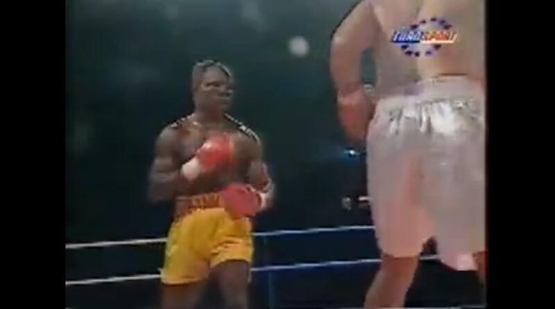 A screengrab YouTube of the fight between Chris Eubank and Camilo Alarcon in Dubai in 1997 at the Aviation Club.