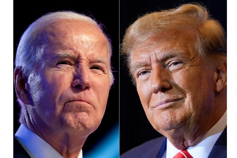 Although President Joe Biden, left, and Donald Trump had been expected to easily win their separate party primaries in Michigan, the vote count was being closely watched for signs of wavering support. AP