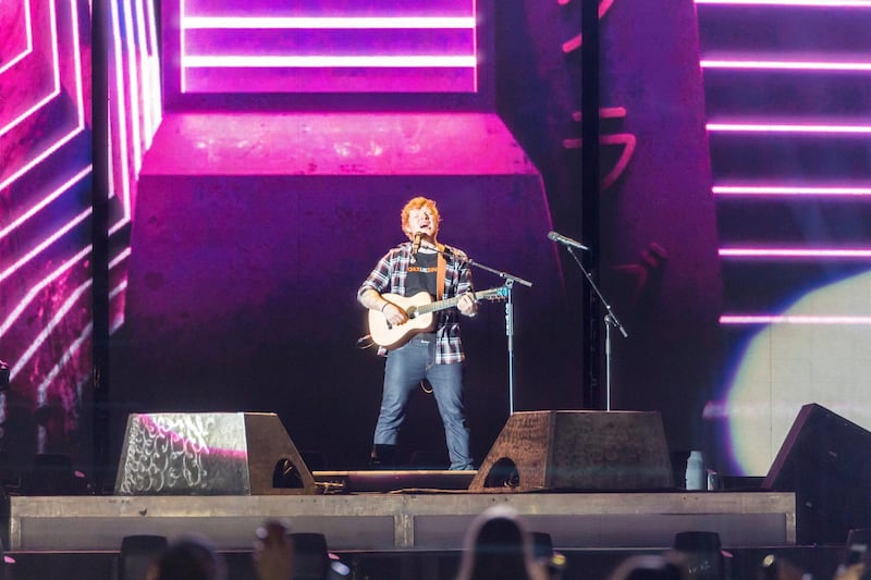 Dubai, UAE - November 23, 2017 - Ed Sheeran entertains the crowd at the Autism Rocks Arena . - Navin Khianey for The National