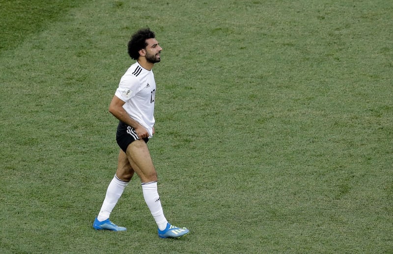 Egypt's Mohamed Salah reacts after Saudi Arabia's Salem Al Dawsari scored his side's winning goal. AP