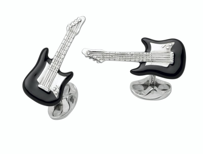 Sterling silver black guitar cufflinks; Dh1,250
