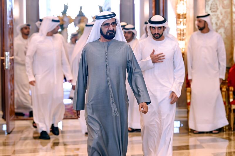 Sheikh Mohammed bin Rashid with Sheikh Hamdan bin Mohammed, both of whom were in attendance at Zabeel Palace. Photo: Dubai Media Office