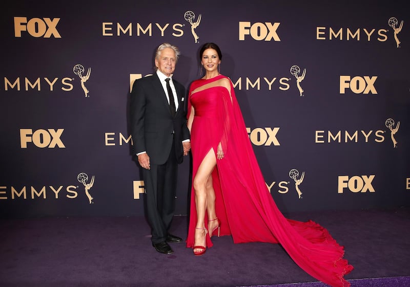 epa07862815 Michael Douglas and Catherine Zeta-Jones arrive for the 71st annual Primetime Emmy Awards ceremony held at the Microsoft Theater in Los Angeles, California, USA, 22 September 2019. The Primetime Emmys celebrate excellence in national primetime television broadcasting.  EPA-EFE/NINA PROMMER