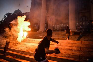 Chaotic scenes rocked Belgrade on July 7 at night after thousands of people streamed into the city centre to protest. AFP