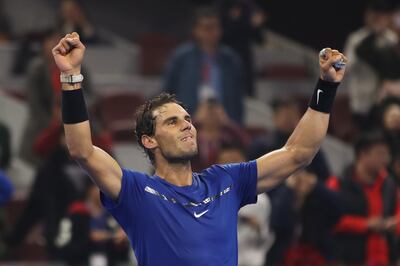 BEIJING, CHINA - OCTOBER 08:  Rafael Nadal of Spain celebrates after winning the Men's Singles final against Nick Kyrgios of Australia on day nine of the 2017 China Open at the China National Tennis Centre on October 8, 2017 in Beijing, China.  (Photo by Lintao Zhang/Getty Images)