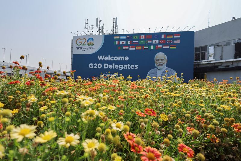 Flowers are among the colourful decorations in New Delhi as Prime Minister Narendra Modi prepares to host the G20 Summit.  Reuters