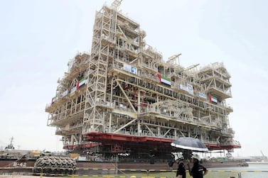 The world’s largest fixed oilfield platform, built by NPCC at its campus in Musaffah in Abu Dhabi. The contractor's merger with NMDC will create a group that earned almost Dh8.9bn of revenue in 2019. Pawan Singh / The National