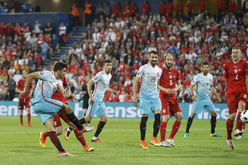 Turkey's Ozan Tufan scores a goal. REUTERS/Carl Recine