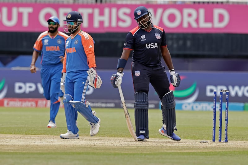 United States opener Steven Taylor after being bowled out by India's Axar Patel for 24. AP