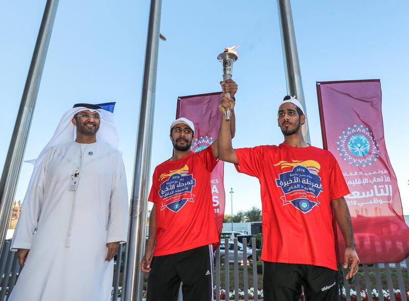 Abu Dhabi, UAE.  March, 14, 2018.  Law Enforcement Torch Run.  From the Heritage Flag to ADNOC.Victor Besa / The National