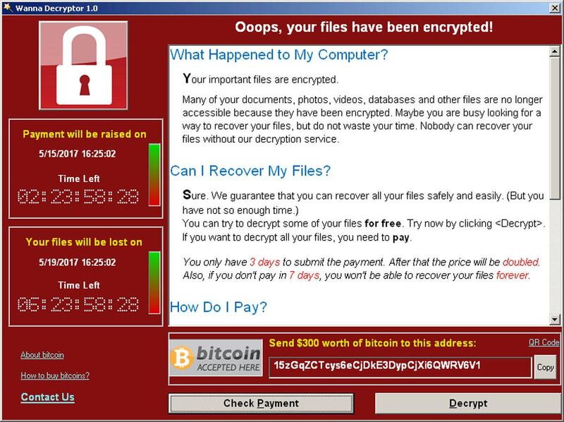 FILE PHOTO: A screenshot shows a WannaCry ransomware demand, provided by cyber security firm Symantec, in Mountain View, California, U.S. May 15, 2017.   Courtesy of Symantec/Handout via REUTERS  ATTENTION EDITORS - THIS IMAGE WAS PROVIDED BY A THIRD PARTY. NO RESALES. NO ARCHIVE