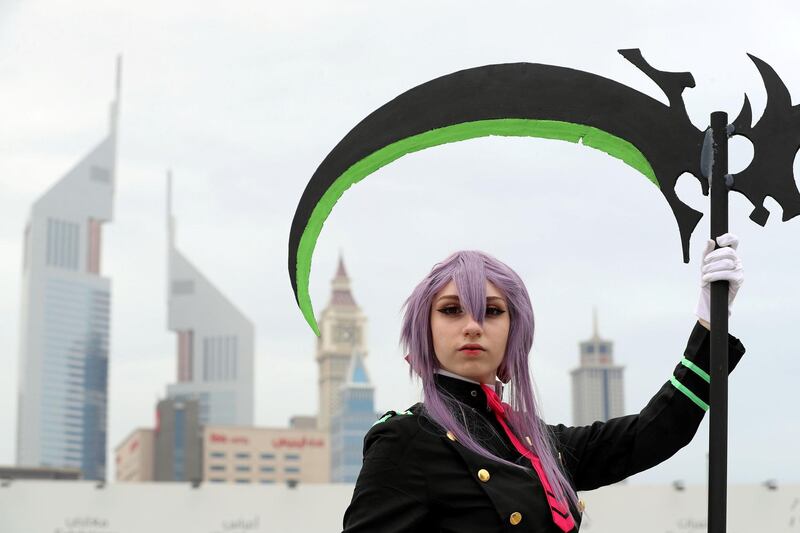 Dubai, United Arab Emirates - April 11, 2019: Lucy Watson. Visitors dress up as they visit the Middle East Film and Comic Con. Thursday the 11th of April 2019. World Trade Centre, Dubai. Chris Whiteoak / The National