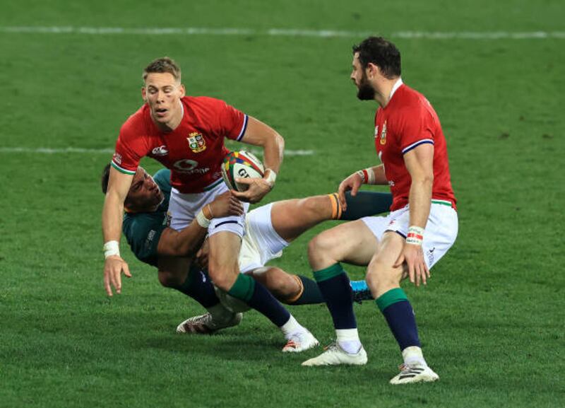 Liam Williams of the British & Irish Lions is tackled during the third Test in Cape Town.