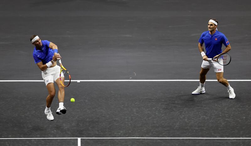 Rafael Nadal of Team Europe during the doubles match. Getty