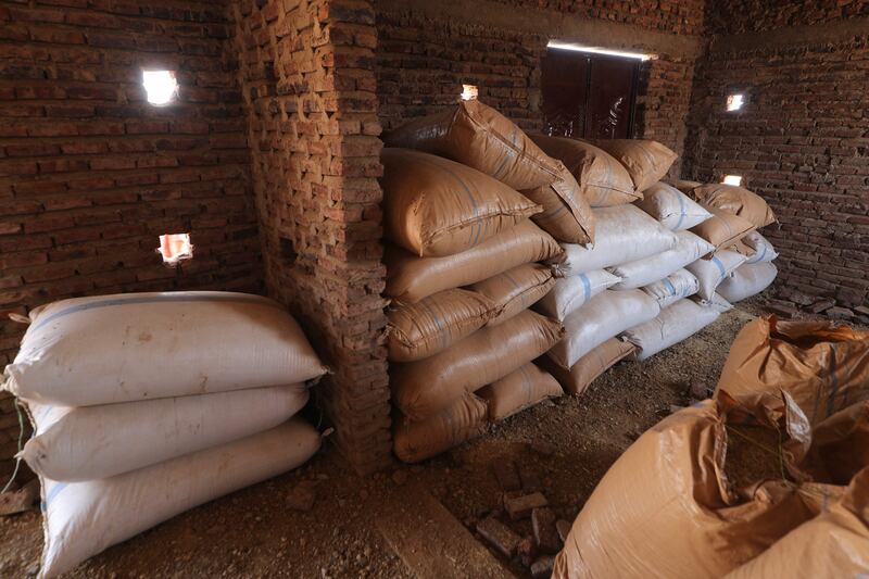 Wheat stored in a granary in the village.