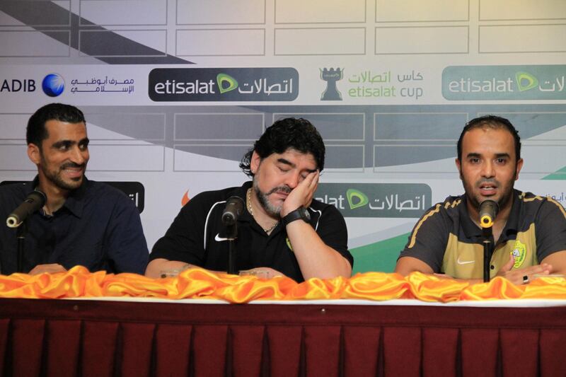 Diego Maradona pretendis to sleep at another press conference Courtesy Tariq Al-Sharabi