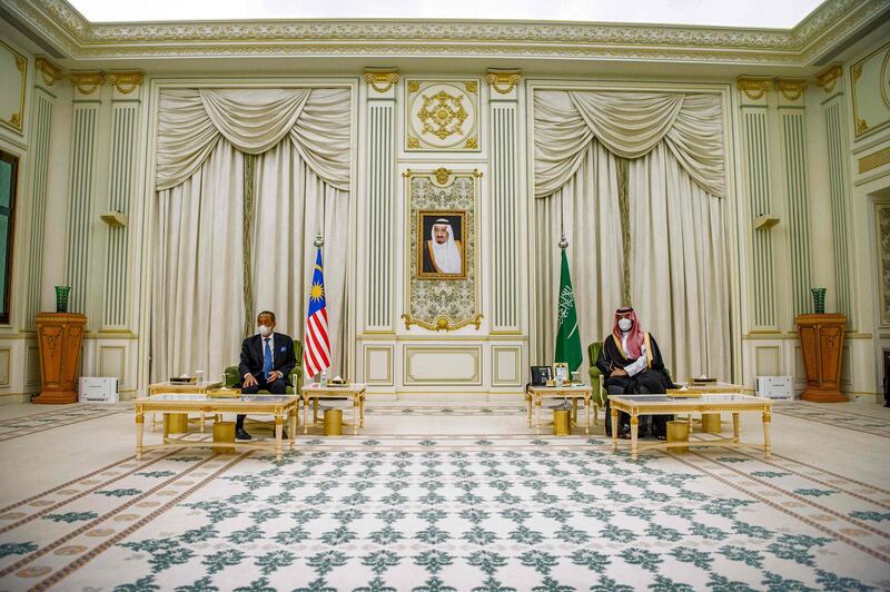 Saudi Crown Prince Mohammed bin Salman receives Malaysian Prime Minister Muhyiddin Yassin in the capital Riyadh. AFP