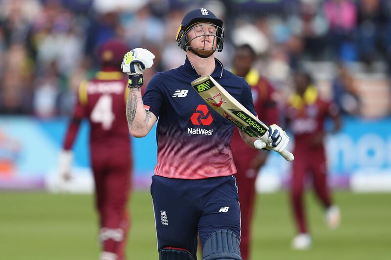 BRISTOL, ENGLAND - SEPTEMBER 24:  Ben Stokes of England shows his frustration after being dismissed off the bowling of Rovman Powell for 73 runs during the third Royal London One Day International match between England and West Indies at The Brightside Ground on September 24, 2017 in Bristol, England.  (Photo by Michael Steele/Getty Images)