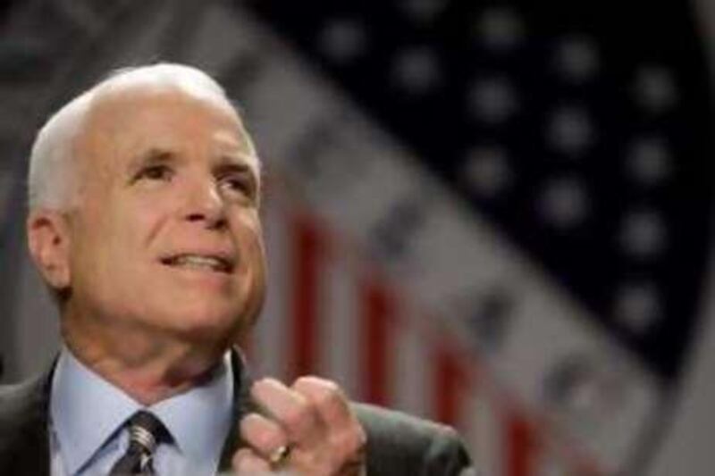 Republican presidential candidate Sen. John McCain, R-Ariz., addresses the 79th Annual League of United Latin American Citizens (LULAC) Convention in Washington, Tuesday, July 8, 2008. (AP Photo/Carolyn Kaster) *** Local Caption ***  DCCK113_McCain_2008.jpg