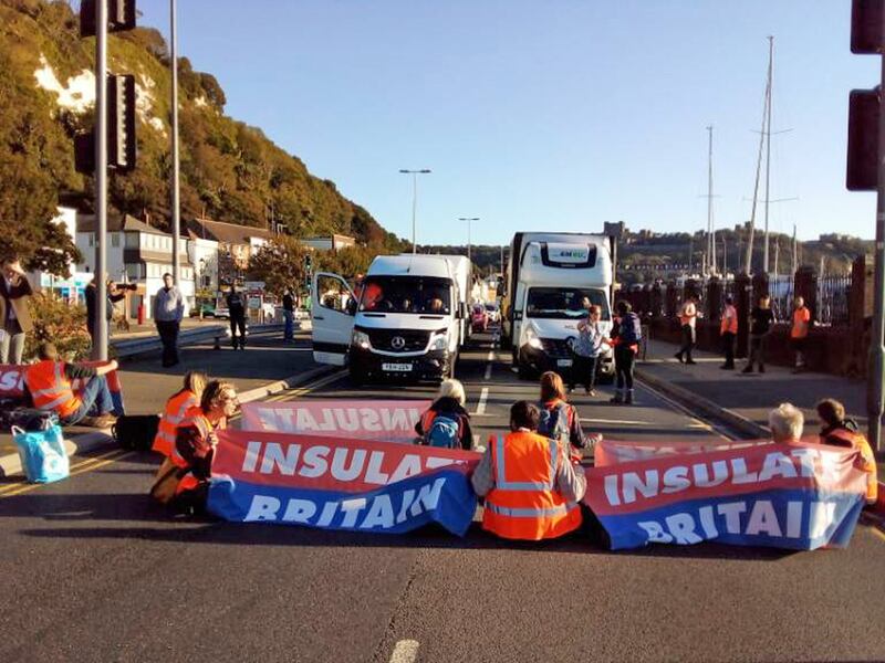 Insulate Britain protesters block the A20 in Kent, which provides access to the Port of Dover. PA