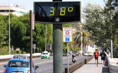 A street thermometer marks 38 degrees Celsius in Cordoba city, Andalusia. EPA